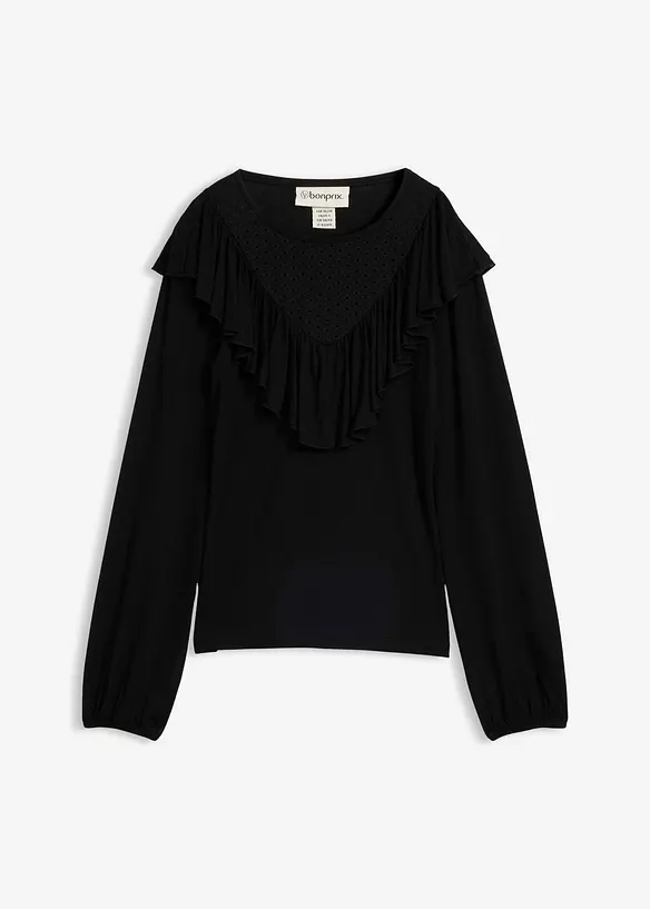 Shirt aus Viskose-Mix in schwarz von vorne - bonprix