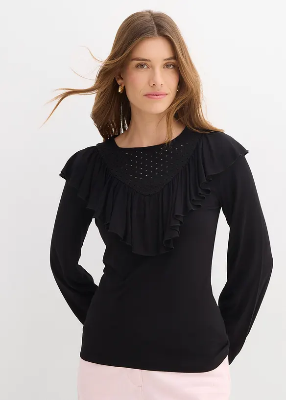 Shirt aus Viskose-Mix in schwarz von vorne (im Anschnitt) - bonprix