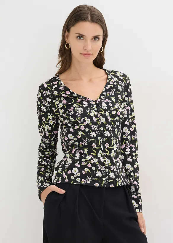Langarmshirt aus Baumwoll-Mix in schwarz von vorne (im Anschnitt) - bonprix Langarmshirt aus Baumwoll-Mix in schwarz von vorne (im Anschnitt) - bonprix