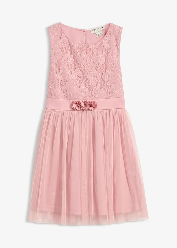 Midikleid aus zarter Spitze und Tüll in rosa von vorne - bonprix