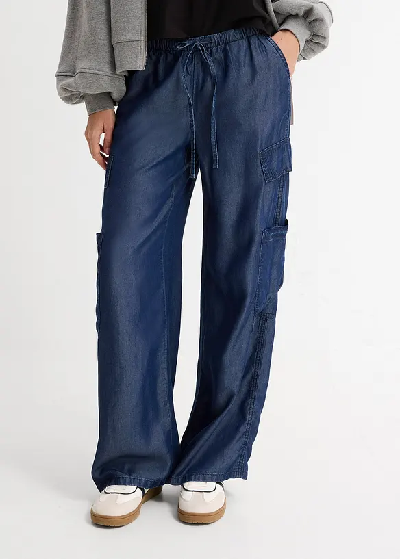 Weite Schlupfhose aus fließendem Lyocell in blau von vorne - bonprix Weite Schlupfhose aus fließendem Lyocell in blau von vorne - bonprix