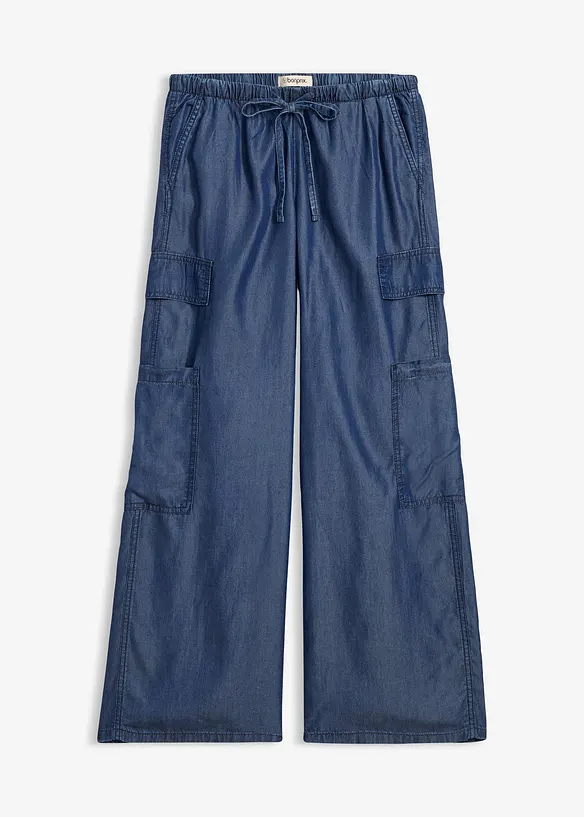 Weite Schlupfhose aus fließendem Lyocell in blau von vorne - bonprix Weite Schlupfhose aus fließendem Lyocell in blau von vorne - bonprix