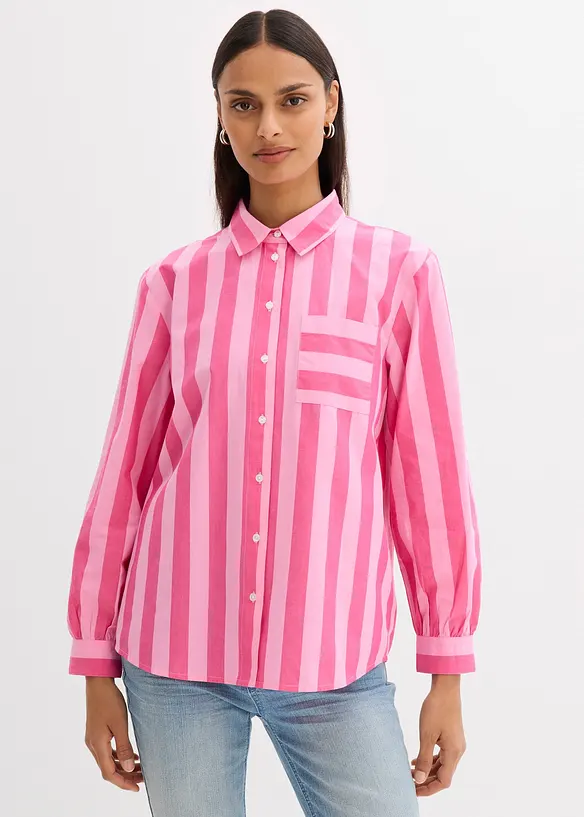 Hemdbluse aus reiner Bio-Baumwolle in pink von vorne (im Anschnitt) - bonprix Hemdbluse aus reiner Bio-Baumwolle in pink von vorne (im Anschnitt) - bonprix