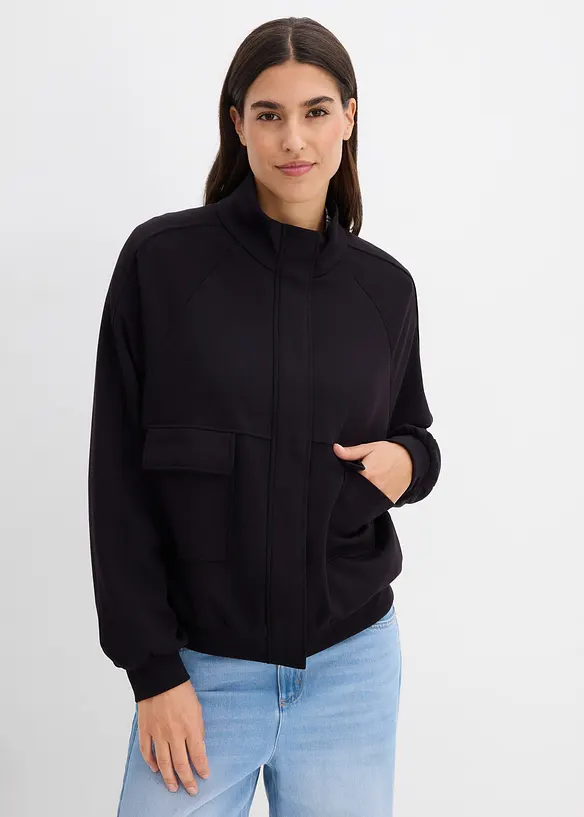 Scuba-Sweatjacke in schwarz von vorne (im Anschnitt) - bonprix