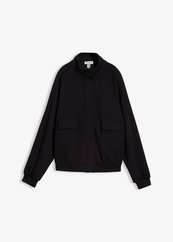 Scuba-Sweatjacke in schwarz von vorne - bonprix