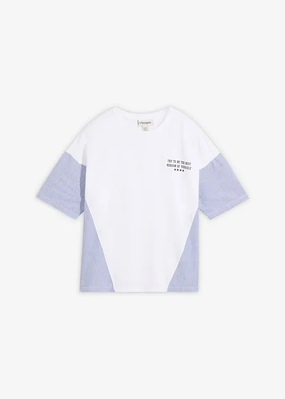 Oversize-Shirt aus Material-Mix in weiß von vorne - bonprix