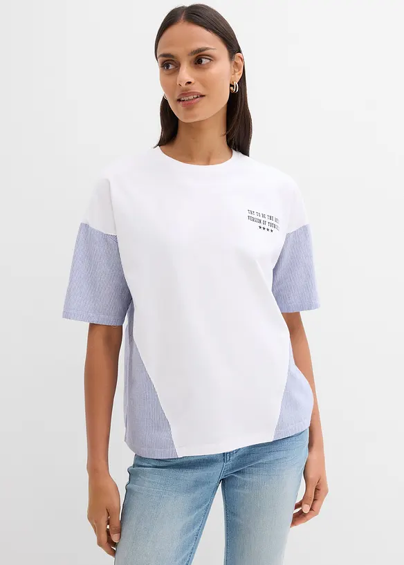 Oversize-Shirt aus Material-Mix in weiß von vorne (im Anschnitt) - bonprix