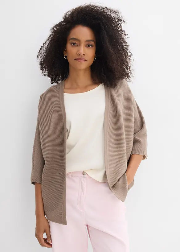 Oversize Ripp-Strickjacke aus Viskose-Mix in braun von vorne (im Anschnitt) - bonprix Oversize Ripp-Strickjacke aus Viskose-Mix in braun von vorne (im Anschnitt) - bonprix