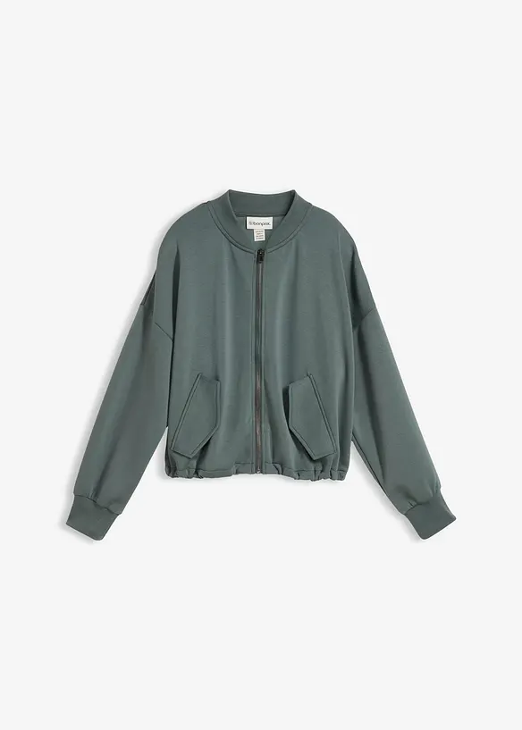 Oversize-Scuba-Blouson aus softem Viskose-Mix in grün von vorne - bonprix