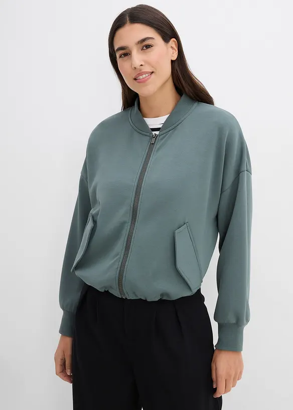 Oversize-Scuba-Blouson aus softem Viskose-Mix in grün von vorne (im Anschnitt) - bonprix