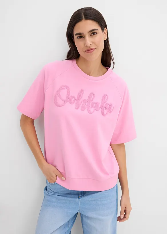 Halbarm-Sweatshirt aus Baumwoll-Mix in rosa von vorne (im Anschnitt) - bonprix Halbarm-Sweatshirt aus Baumwoll-Mix in rosa von vorne (im Anschnitt) - bonprix
