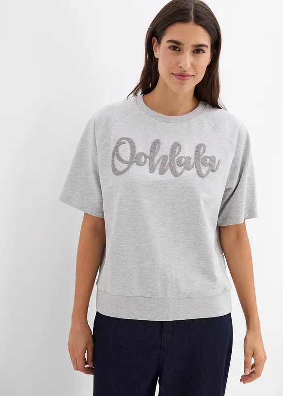 Halbarm-Sweatshirt aus Baumwoll-Mix in grau von vorne (im Anschnitt) - bonprix