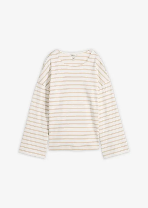 Gestreiftes Langarmshirt aus Bio-Baumwolle in beige von vorne - bonprix Gestreiftes Langarmshirt aus Bio-Baumwolle in beige von vorne - bonprix