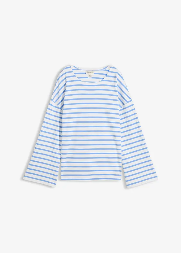 Gestreiftes Langarmshirt aus Bio-Baumwolle in blau von vorne - bonprix Gestreiftes Langarmshirt aus Bio-Baumwolle in blau von vorne - bonprix