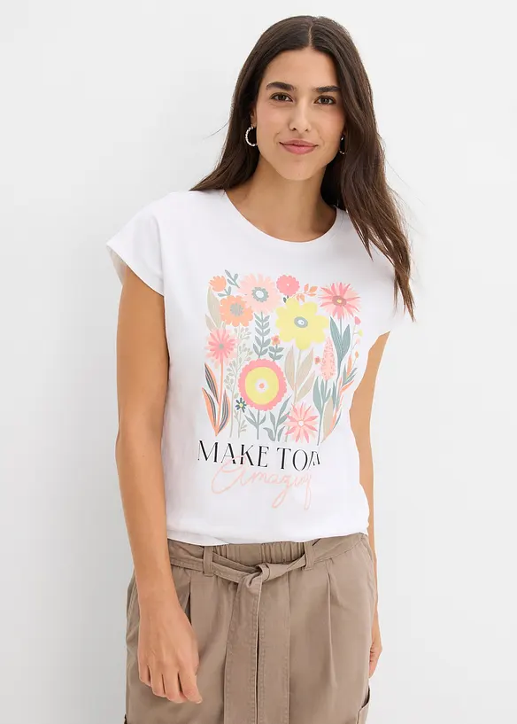 T-Shirt aus reiner Baumwolle in weiß von vorne (im Anschnitt) - bonprix