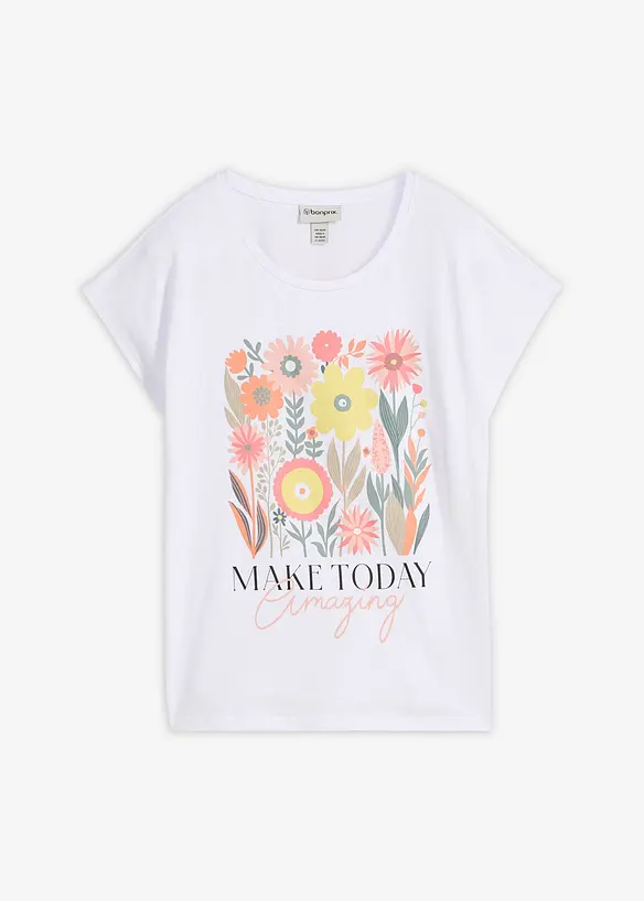 T-Shirt aus reiner Baumwolle in weiß von vorne - bonprix