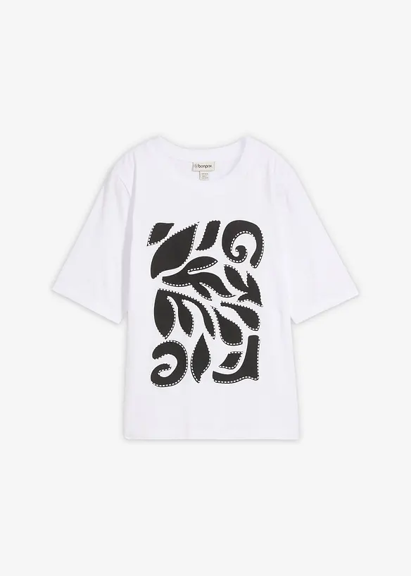 Shirt aus reiner Baumwolle in weiß von vorne - bonprix