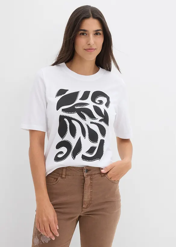 Shirt aus reiner Baumwolle in weiß von vorne (im Anschnitt) - bonprix