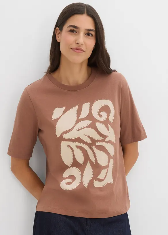 Shirt aus reiner Baumwolle in braun von vorne (im Anschnitt) - bonprix
