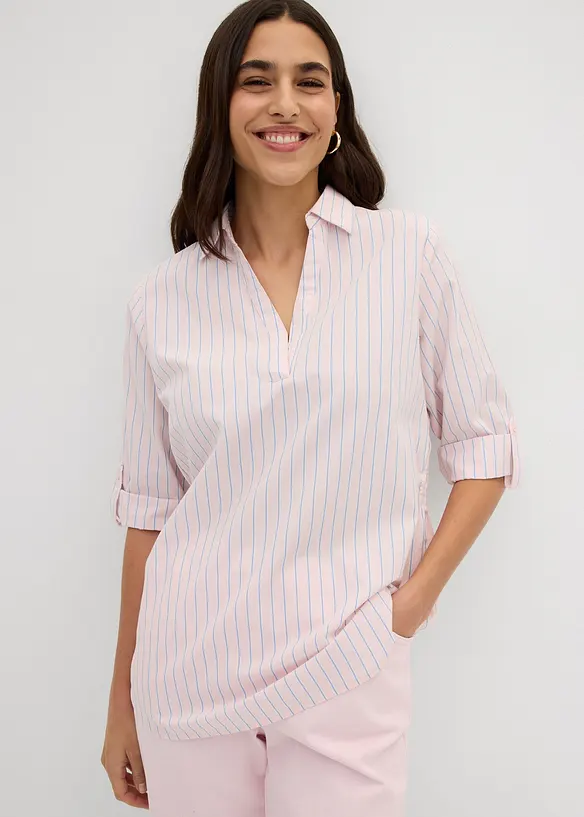 Bluse aus reiner Baumwolle in rosa von vorne (im Anschnitt) - bonprix