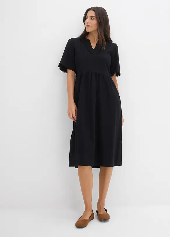 Shirtkleid aus reiner Baumwolle in schwarz von vorne (Totalaufnahme) - bonprix