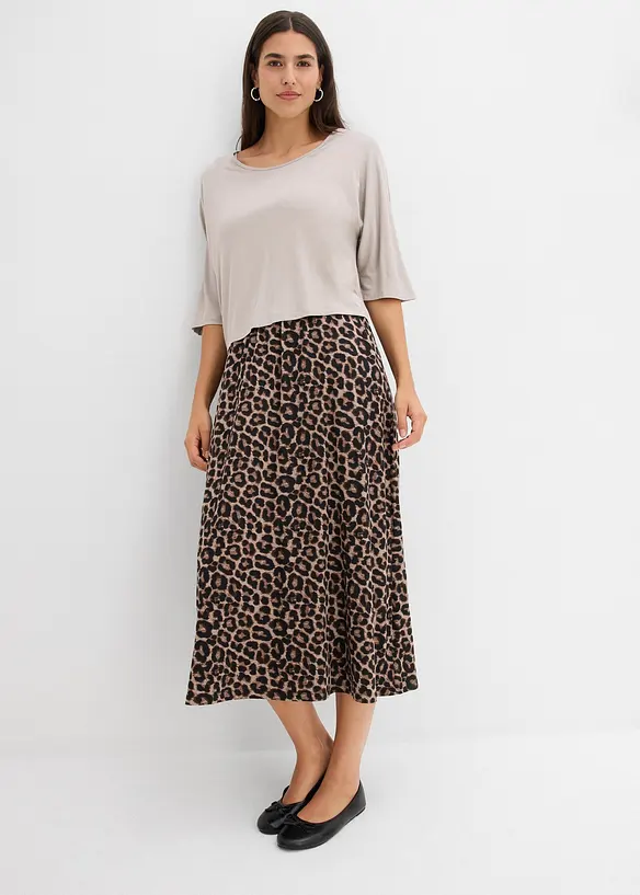 Shirt Kleid aus fließendem Viskose-Elasthan-Mix in grau von vorne (Totalaufnahme) - bonprix Shirt Kleid aus fließendem Viskose-Elasthan-Mix in grau von vorne (Totalaufnahme) - bonprix