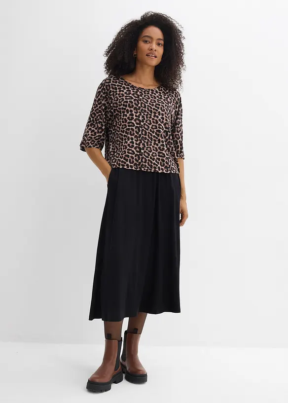 Shirt Kleid aus fließendem Viskose-Elasthan-Mix in schwarz von vorne (Totalaufnahme) - bonprix Shirt Kleid aus fließendem Viskose-Elasthan-Mix in schwarz von vorne (Totalaufnahme) - bonprix