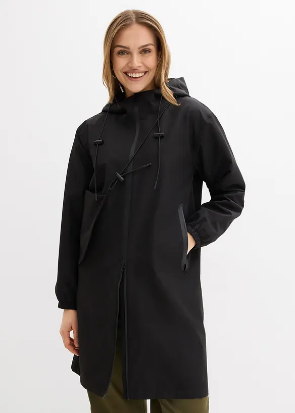 Leichter Regenmantel mit Umhängetasche in schwarz von vorne (Totalaufnahme) - bonprix