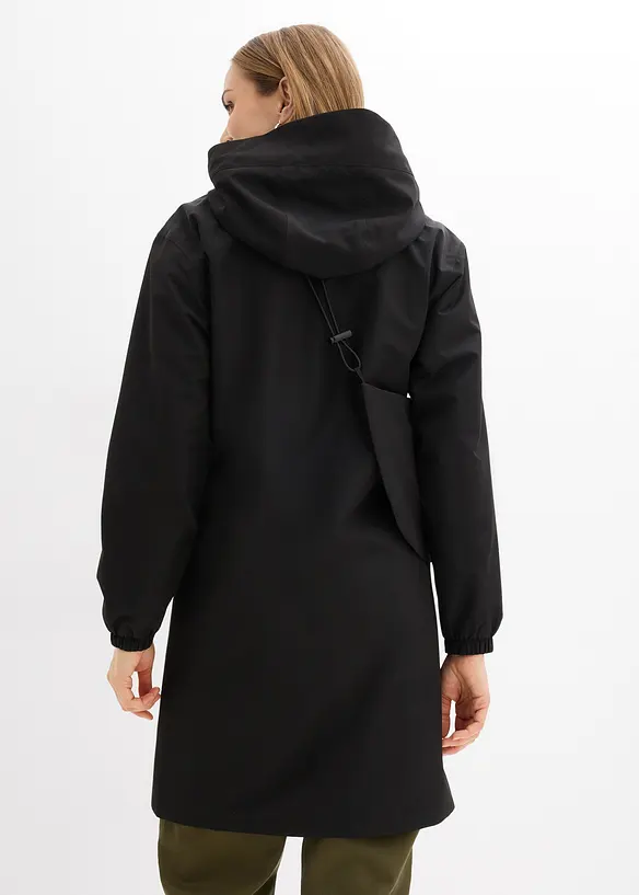 Leichter Regenmantel mit Umhängetasche in schwarz von hinten (Totalaufnahme) - bonprix