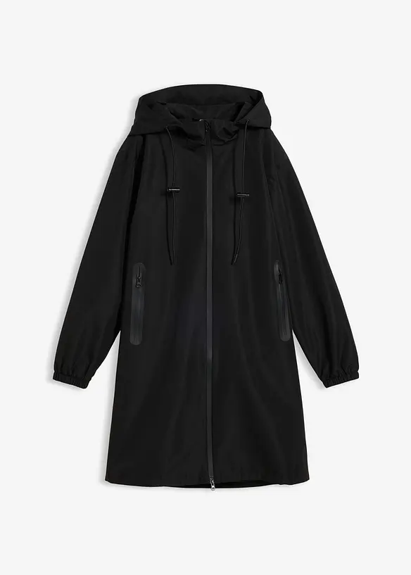 Leichter Regenmantel mit Umhängetasche in schwarz von vorne - bonprix