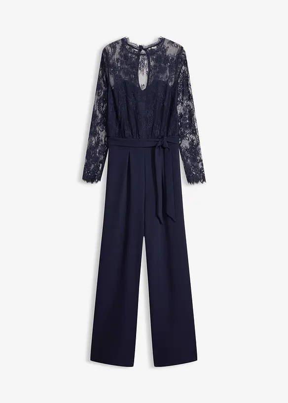 Jumpsuit mit Spitze in blau von vorne - bonprix