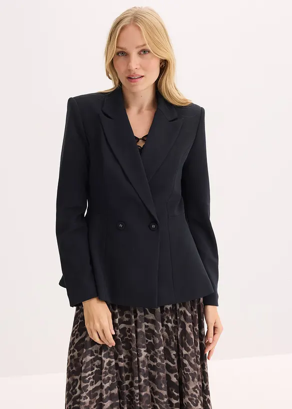 Blazer-Jacke mit Peplum in schwarz von vorne (im Anschnitt) - bonprix