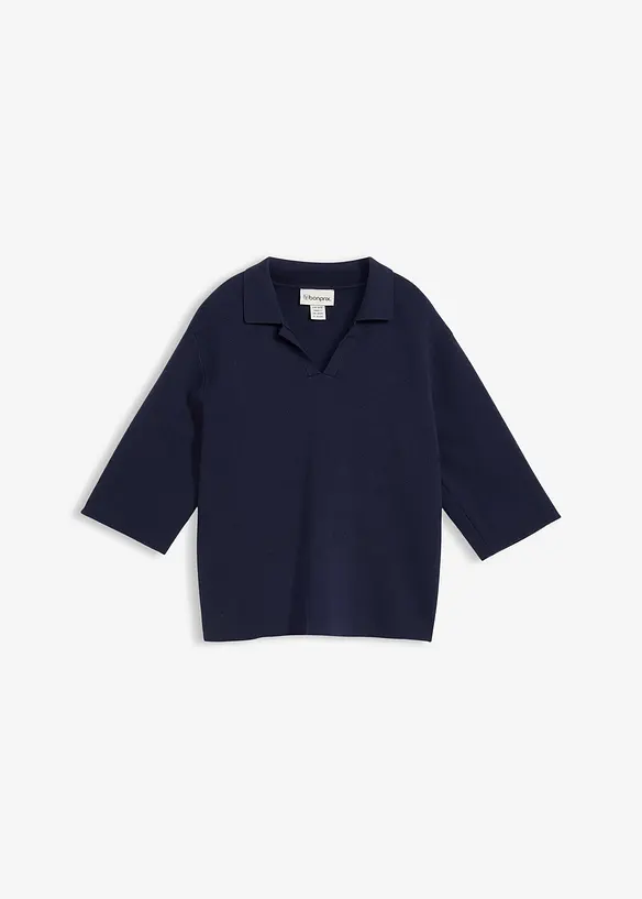 Polo-Strickshirt aus Baumwoll-Mix in blau von vorne - bonprix Polo-Strickshirt aus Baumwoll-Mix in blau von vorne - bonprix