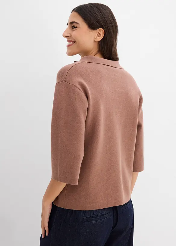 Polo-Strickshirt aus Baumwoll-Mix in braun von hinten (im Anschnitt) - bonprix Polo-Strickshirt aus Baumwoll-Mix in braun von hinten (im Anschnitt) - bonprix