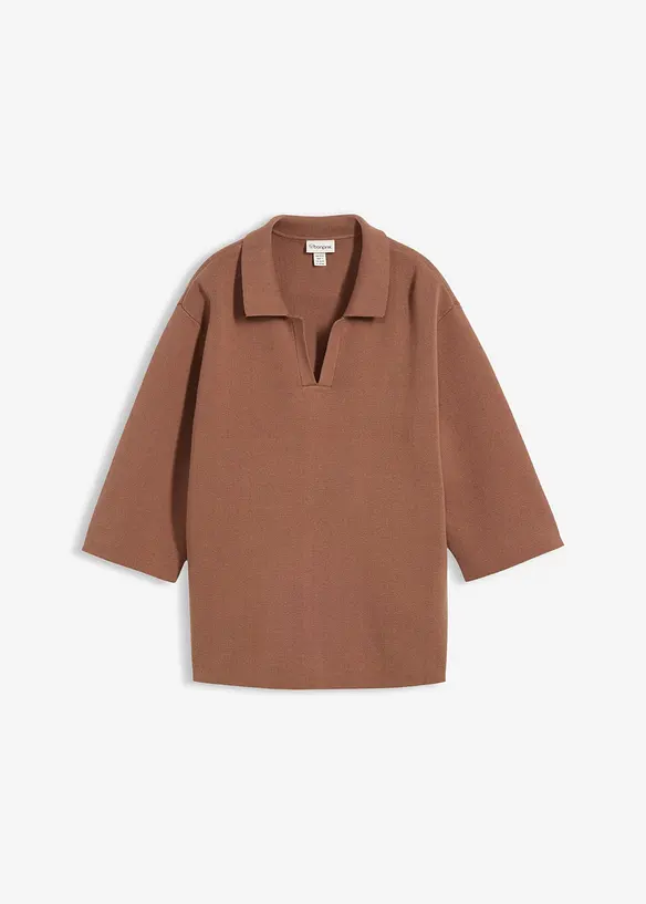 Polo-Strickshirt aus Baumwoll-Mix in braun von vorne - bonprix Polo-Strickshirt aus Baumwoll-Mix in braun von vorne - bonprix