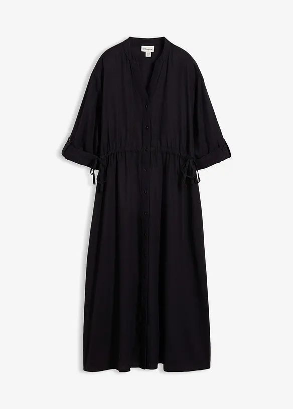 Midikleid aus Leinen-Viskose-Mix in schwarz von vorne - bonprix