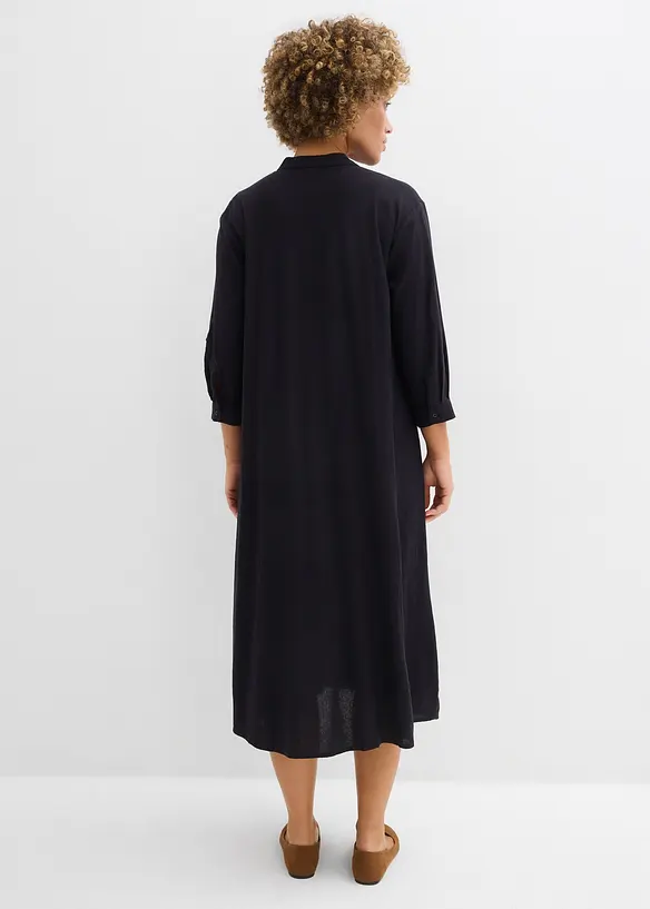 Midikleid aus Leinen-Viskose-Mix in schwarz von hinten (Totalaufnahme) - bonprix