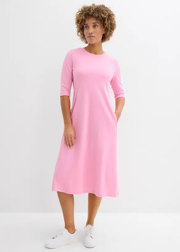 Jerseykleid aus schwerer Baumwolle in rosa von vorne (Totalaufnahme) - bonprix Jerseykleid aus schwerer Baumwolle in rosa von vorne (Totalaufnahme) - bonprix