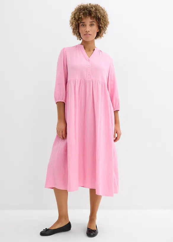Musselin-Tunika-Kleid aus reiner Baumwolle in rosa von vorne (Totalaufnahme) - bonprix Musselin-Tunika-Kleid aus reiner Baumwolle in rosa von vorne (Totalaufnahme) - bonprix