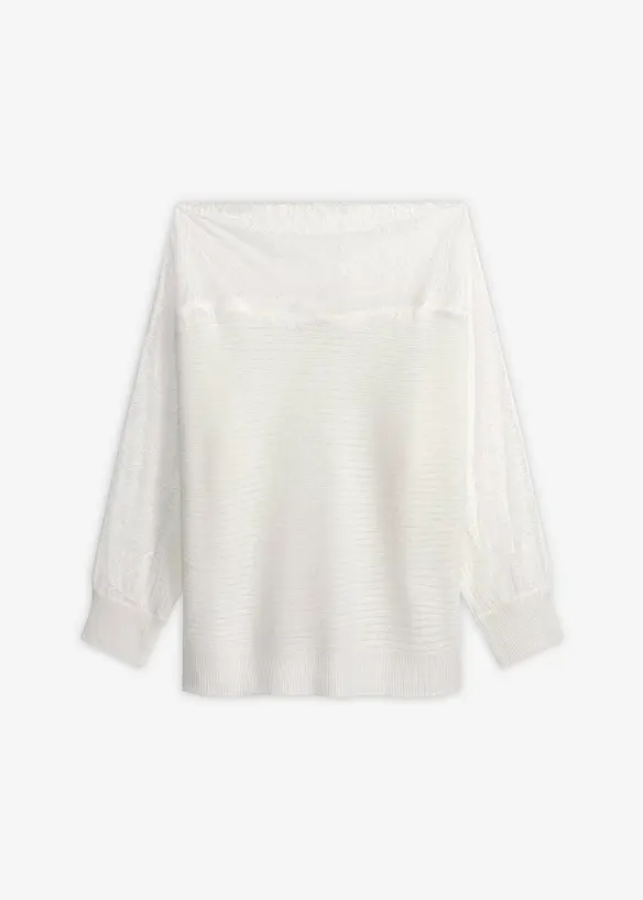 Sommer-Strickpullover mit Spitze in weiß von vorne - bonprix
