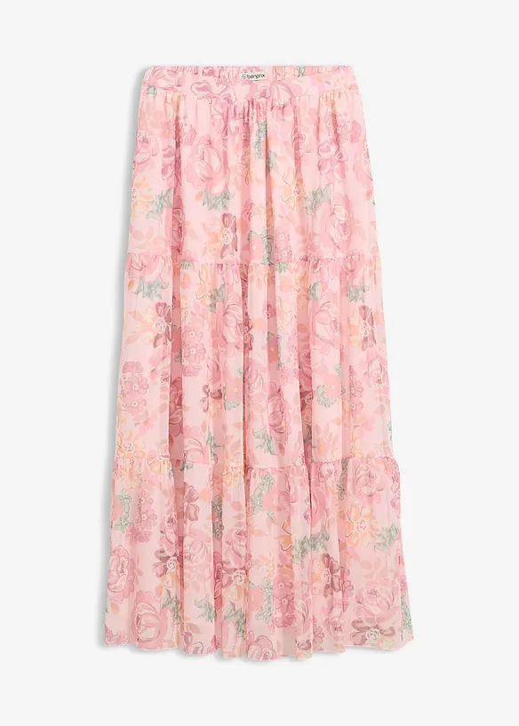 Maxirock aus softem Mesh in rosa von vorne - bonprix