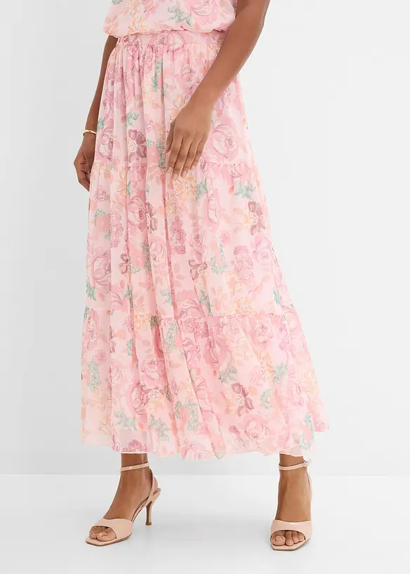 Maxirock aus softem Mesh in rosa von vorne - bonprix