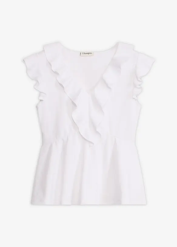 Shirt mit Volants in weiß von vorne - bonprix