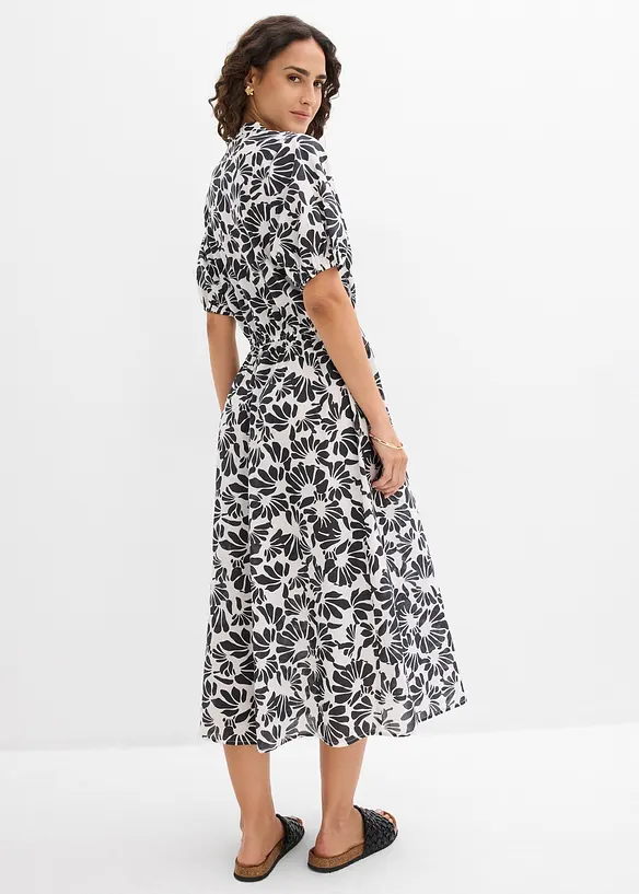 Weites Midikleid aus reiner Baumwolle in weiß von hinten (Totalaufnahme) - bonprix Weites Midikleid aus reiner Baumwolle in weiß von hinten (Totalaufnahme) - bonprix