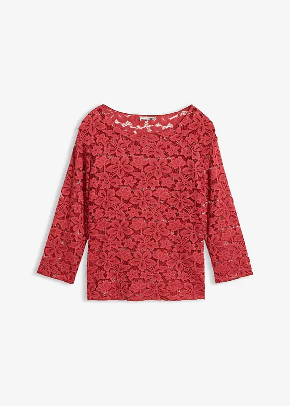 Tailliertes und teiltransparentes Spitzenshirt in rot von vorne - bonprix Tailliertes und teiltransparentes Spitzenshirt in rot von vorne - bonprix