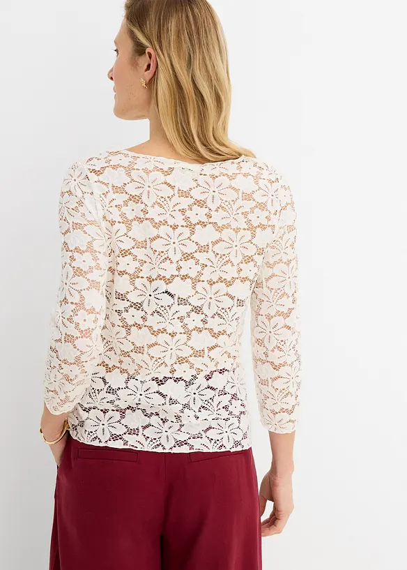 Tailliertes und teiltransparentes Spitzenshirt in weiß von hinten (im Anschnitt) - bonprix