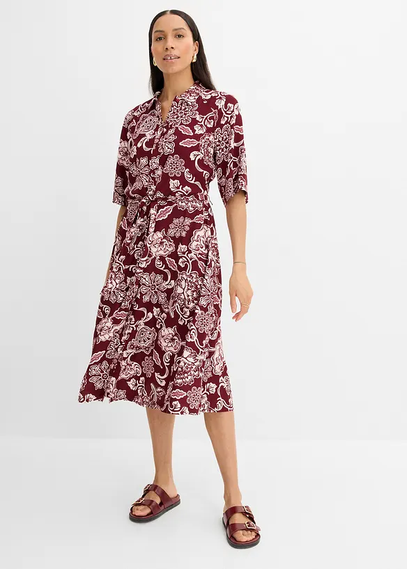 Hemdblusenkleid aus fließender Viskose in rot von vorne (Totalaufnahme) - bonprix