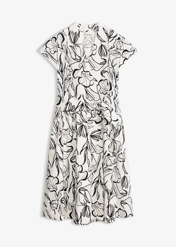 Kleid mit Drapierung aus griffigem Popeline in weiß von vorne - bonprix
