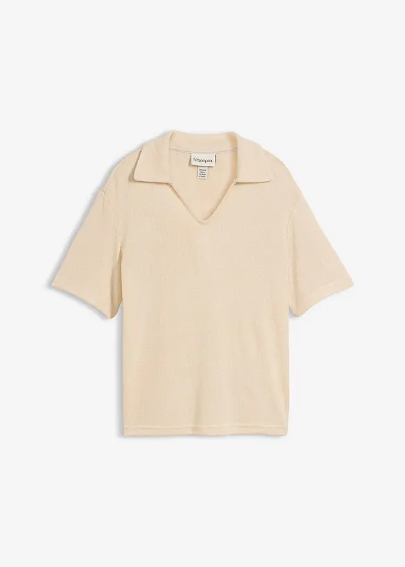 Poloshirt im Struktur-Material in beige von vorne - bonprix Poloshirt im Struktur-Material in beige von vorne - bonprix