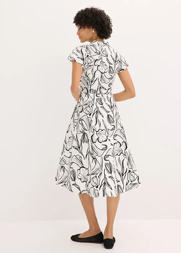 Kleid mit Drapierung aus griffigem Popeline in weiß von hinten (Totalaufnahme) - bonprix